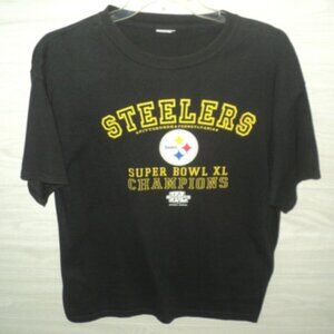 Pittsburgh Steelers T Shirt Men's L Black Short Sleeves Super Bowl XL Champions